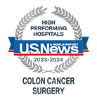 U.S. News High Performing Hospitals badge for Colon Cancer Surgery